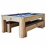 Newport 7-ft Pool Table Combo Set with Benches - Rustic Grey with Blue Felt