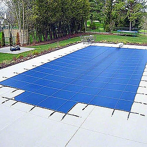 14' X 28' + Center Step Aqualock Deluxe Mesh Rectangular Safety Pool Cover